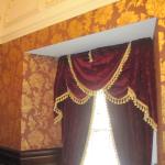 Plush curtains and wallpaper in stairway (wallpaper hand painted!)